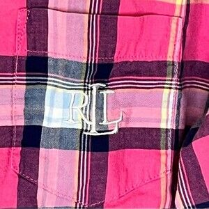 Lauren Ralph Lauren PINK PLAID SHIRT SIZE LARGE COTTON LIGHTWEIGHT BUTTON UP